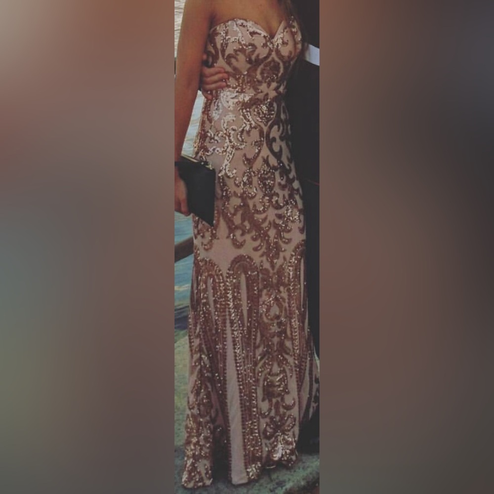 Lulus nude/rose gold sequin gown dress XS